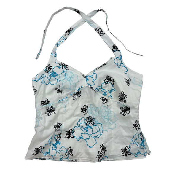 NWT Ann Taylor Factory White Floral Halter Top Embroidered Size 12P Lined - Picture 1 of 5